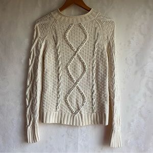 J. Crew Ivory Beaded Cable Knit Sweater Merino Wool Blend Woman’s S